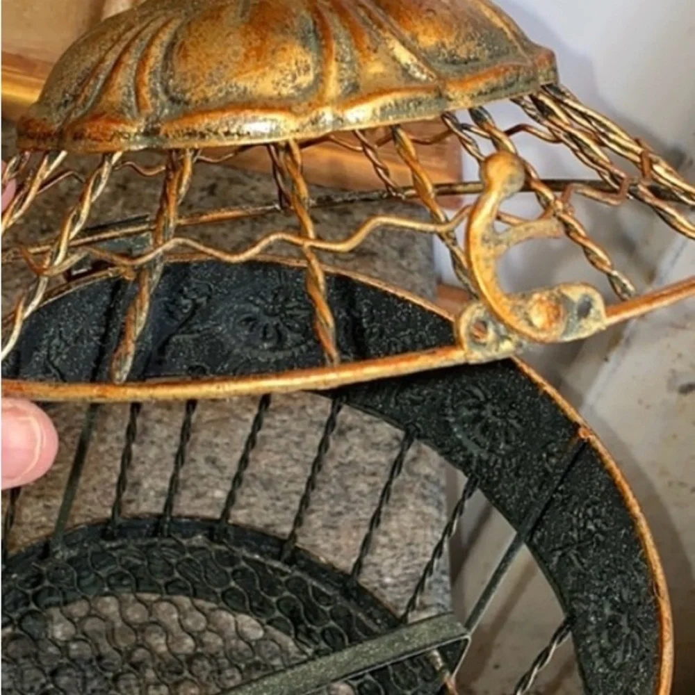 VINTAGE Gilded Bird Cage Metal Home Accent in Copper and Bronze, EUC